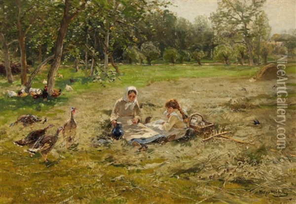 Picnic In A Meadow Oil Painting - Hugo Muehlig