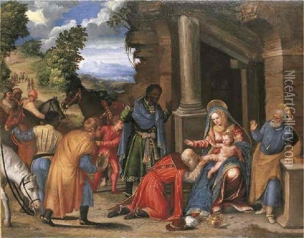 The Adoration Of The Magi Oil Painting - Battista (de Luteri) Dossi
