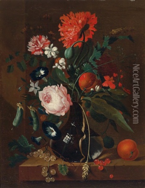A Still Life Of Flowers And Fruit Oil Painting - Jan Davidsz De Heem