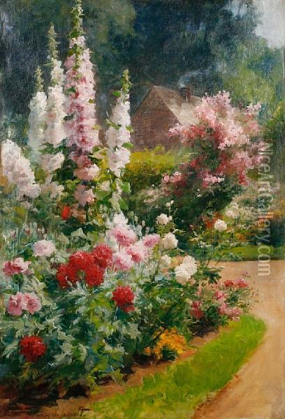 A Sunny Garden Oil Painting - Albert Tibule Furcy De Lavault