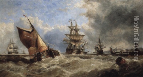 Shipping Off The Mouth Of The Medway Oil Painting - John Callow