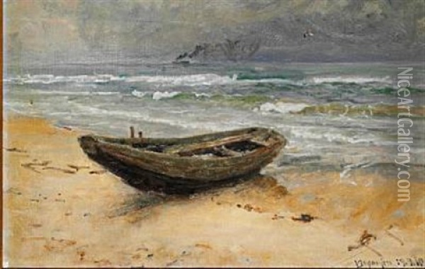 Boat On The Beach Oil Painting - Viggo Johansen