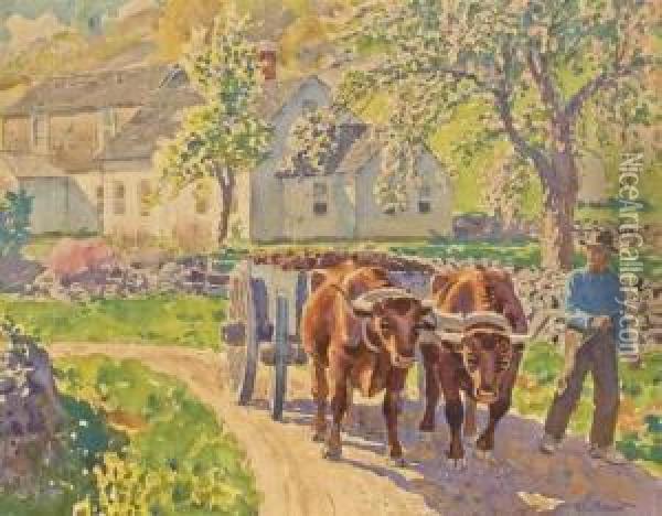 Driving Oxen Oil Painting - Edward Charles Volkert