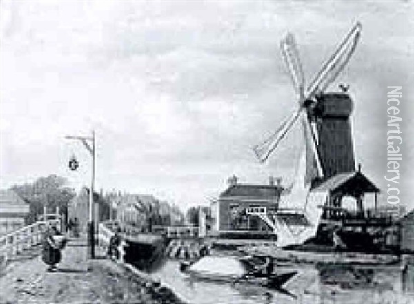A Sawing-mill Near A Bridge Oil Painting - Johan Adolph Rust