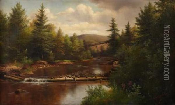 A Dam On The River, Pennsylvania Oil Painting - Clawson Shakespeare Hammitt