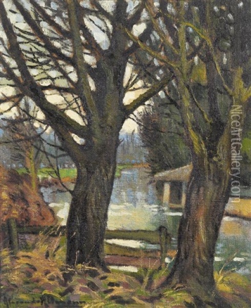 Trees By The River Oil Painting - Alexandre Altmann