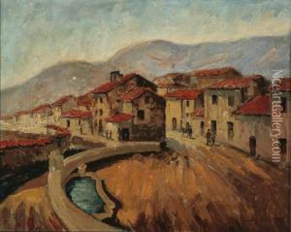 Villagescape Oil Painting - Cesar A. Villacres