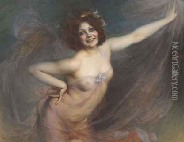 Portrait of Loie Fuller Oil Painting - Felix Hippolyte-Lucas
