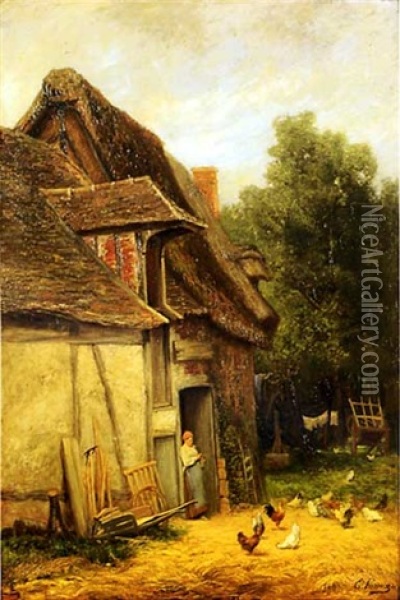 Devant Le Poulailler Oil Painting - Ernest Victor Hareux