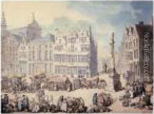 Place De Mer, Antwerp Oil Painting - Thomas Rowlandson