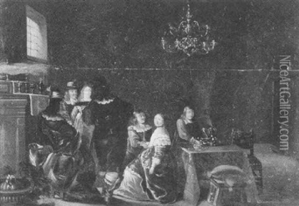 Interior With Figures Oil Painting - Frans van Mieris the Elder