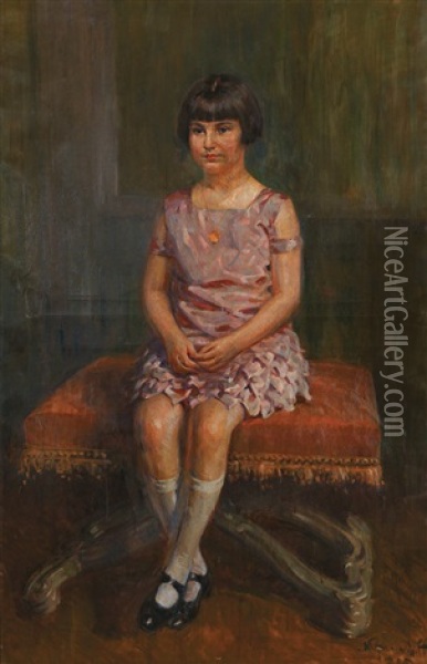 Fillette Au Medaillon Oil Painting - Mikhail Markianovich Germanshev