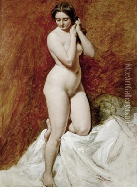Female Nude Full Length, Standing (study) Oil Painting - William Etty