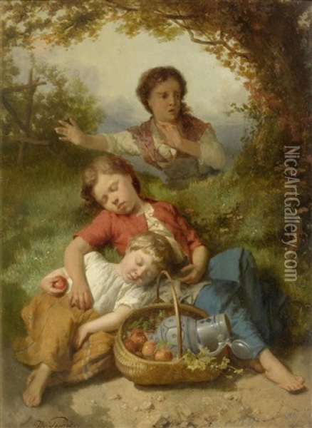 Schlafende Kinder Wahrend Eines Picknicks Oil Painting - Theodore Gerard