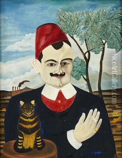 Oriental Med Katt Oil Painting - Anna Berg