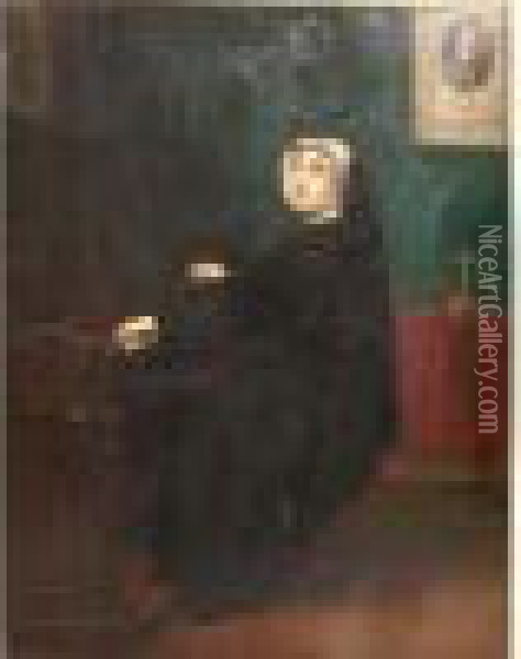 Portrait D'une Nonne A L'harmonium Oil Painting - Joseph-Nicolas Robert-Fleury