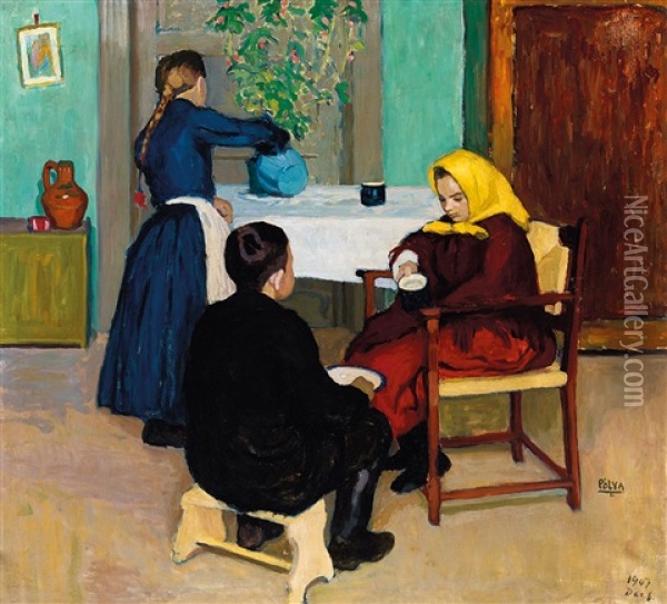 Family Oil Painting - Tibor (Theodor) Polya