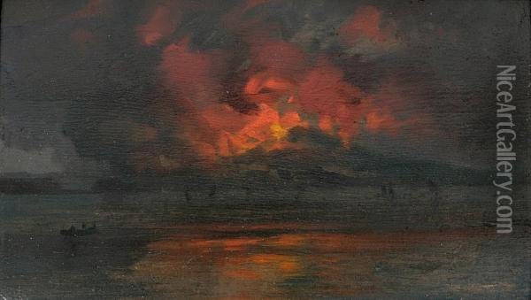 View Of A Volcano At Night Oil Painting - Jules Tavernier