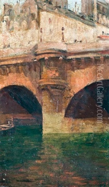 A Pont - Neuf Parizsban Oil Painting - Antal Illes