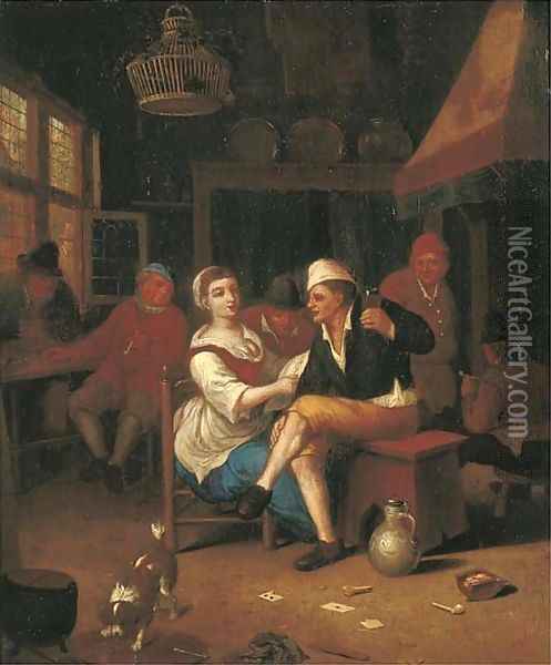 Peasants making merry in an interior Oil Painting - Hendrik Carree