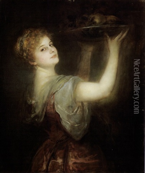 Fanciulla Con Vassoio Di Frutta - Or Pamona Oil Painting - Franz Seraph von Lenbach