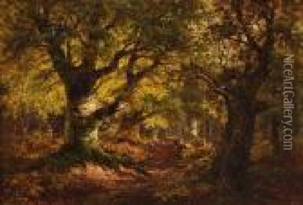 Woodland Scene Oil Painting - Alfred de Breanski