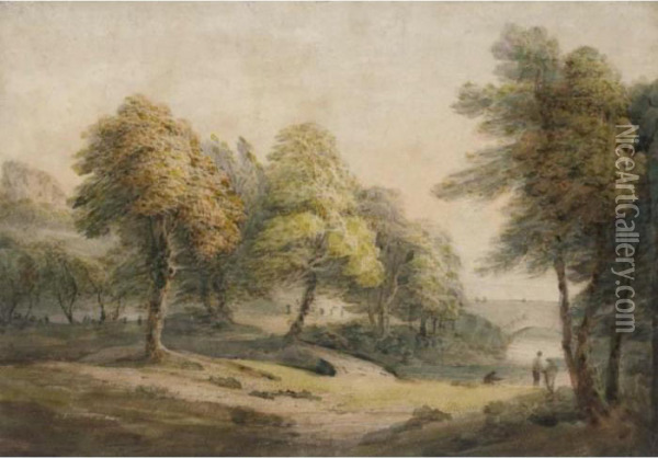 Landscape With Figures By A Stream Oil Painting - Nicholson, F.