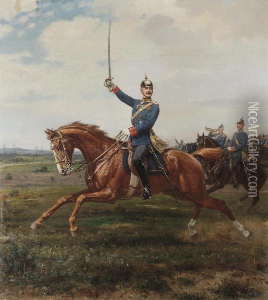Lieutenant Kunz Von Katzler On Horseback Oil Painting - Conrad Freyberg