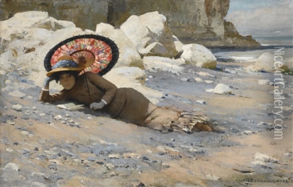 Reading By The Shore Oil Painting - Charles Sprague Pearce