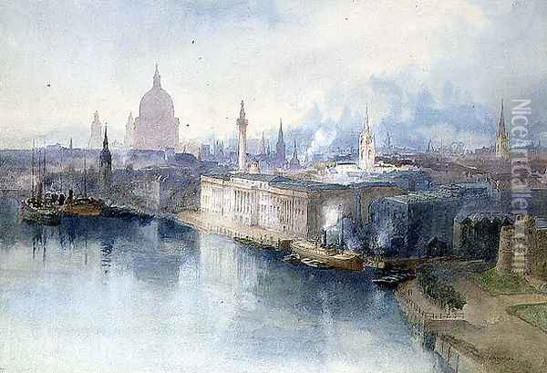 London from the Tower Bridge, 1914 Oil Painting - Richard Henry Wright