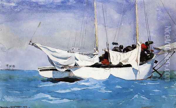 Key West, Hauling Anchor Oil Painting - Winslow Homer