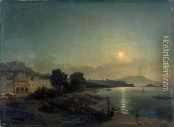 Golfe De Naples Au Clair De Lune Oil Painting - Jean Charles Joseph Remond