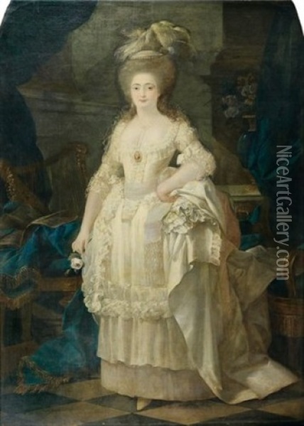Portrait De Jeune Femme A La Rose Oil Painting - Lie-Louis Perin-Salbreux