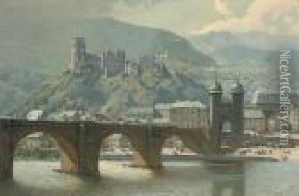 The Old Stone Bridge At Heidelberg, Freiburg Beyond Oil Painting - Erich Kips
