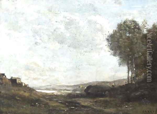 Paysage au Bord du Lac Oil Painting - Jean-Baptiste-Camille Corot