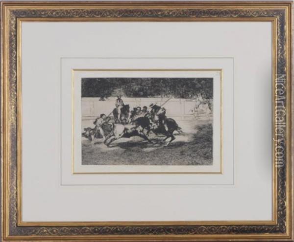 El Esforzado Rendon Picando Un Toro, From Tauromaquia Oil Painting - Francisco De Goya y Lucientes