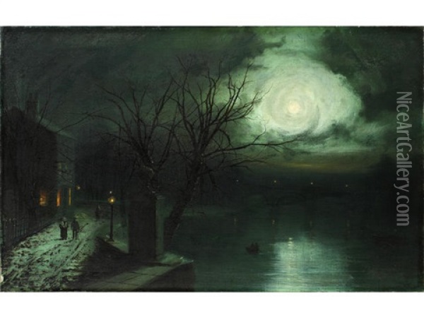 Moonlit Scene Near Cheyney Walk Oil Painting - Walter Linsley Meegan