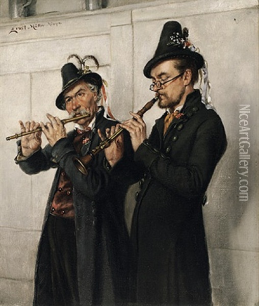 Zwei Musikanten Mit Querflote Und Oboe Oil Painting - Ernst Immanuel Mueller
