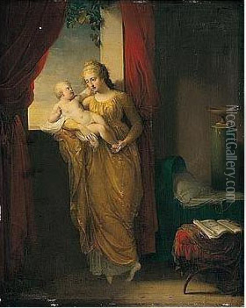 An Interior With A Mother And Child Oil Painting - Charles Paul Landon