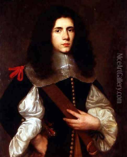 Portrait of a young gentleman in a black slashed doublet Oil Painting - Circle of Ceresa, Carlo (1609-1679)