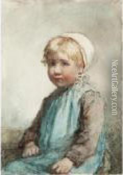 Portrait If A Girl; Women Washing Oil Painting - Hugh Cameron