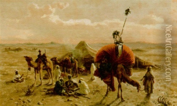 Arabs Camping In The Desert Oil Painting - Otto von Ruppert