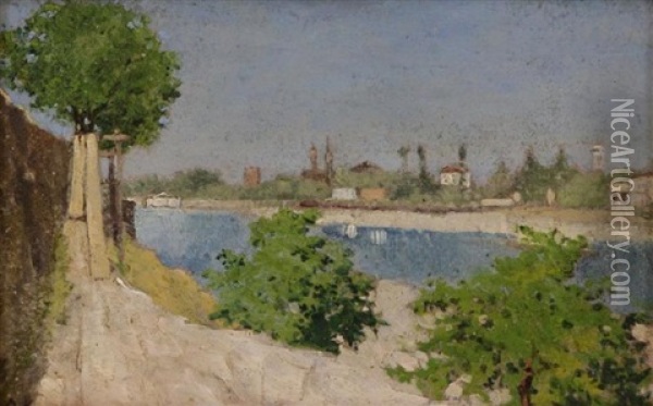 Arno River, Florence Oil Painting - Giorgio Kienerk