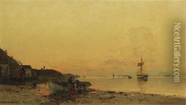 Norwegischer Fjord Im Abendrot Oil Painting - Georg Anton Rasmussen