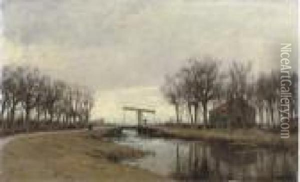 A Drawbridge Over A Stream Near Ouderkerk Oil Painting - Jan Hillebrand Wijsmuller