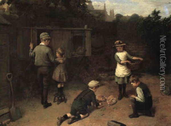 Feeding Time Oil Painting - Harry Brooker