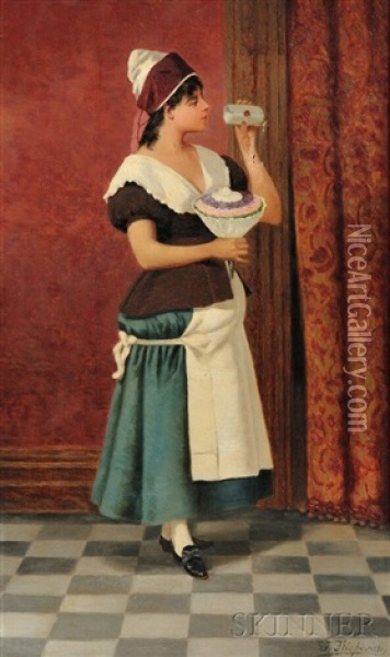 Delivering The Mistress's Bouquet Oil Painting - Vincent G. Stiepevich