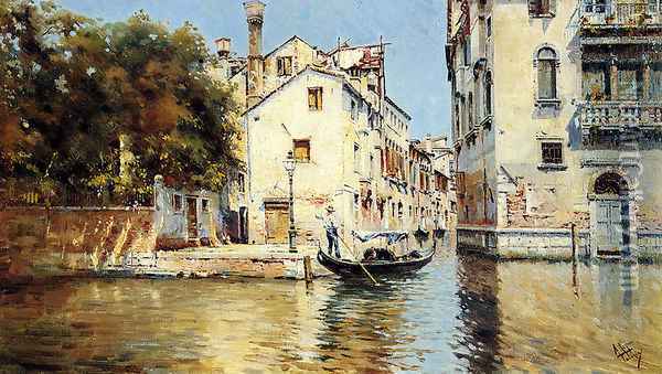 Venetian Canal Scene - Pic 1 Oil Painting - Antonio Maria de Reyna