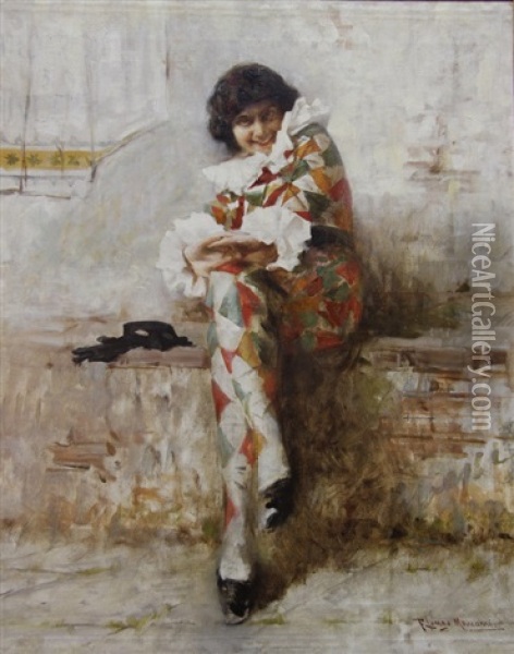Arlequina Oil Painting - Francesco Longo Mancini