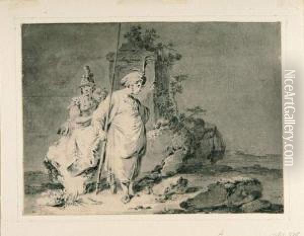 2 Bll.: Junge Frau In Orientalischer Tracht - Orientalengruppe. Oil Painting - Tiberius Domenikus Wocher